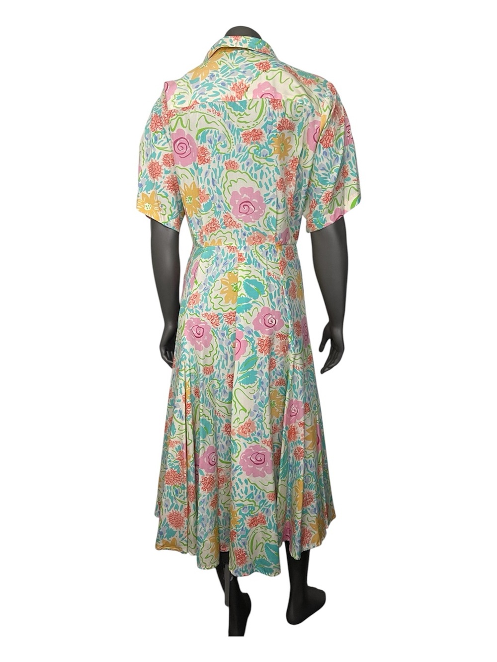 Jerry Regenbogen Dress 14 100% Pure Silk White Midi Floral Watercolor 80’s 90’s - Picture 2 of 16